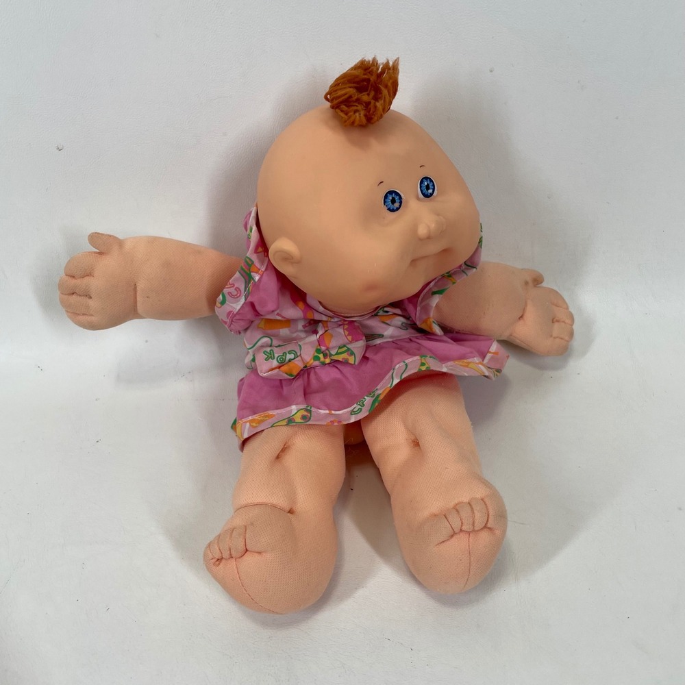 Vintage Cabbage Patch Kids Baby Doll Red Hair Blue Eyes Pink Dress Beanie Butt